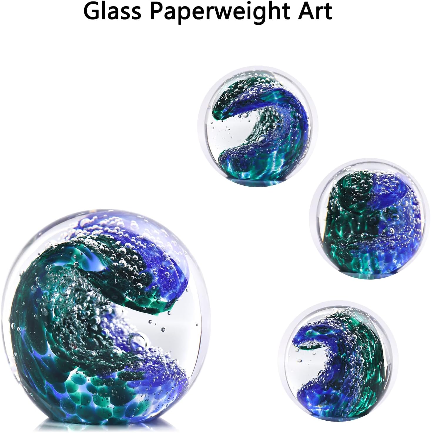 Detalle de Hand Blown Ocean Waves Glass Ball Paperweight