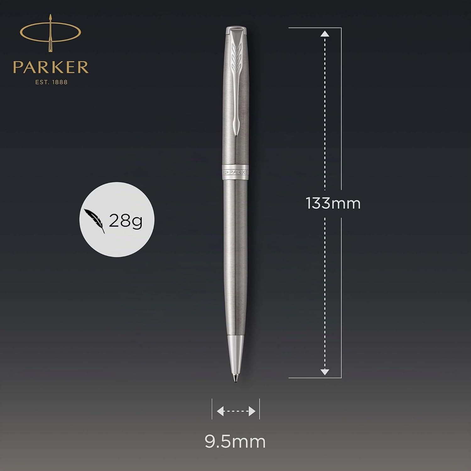 Detalle 2 de Parker Sonnet Kugelschreiber Edelstahl mit Palladiumbeschichtung – Mittlere Spitze, schwarze Tinte, Geschenkbox