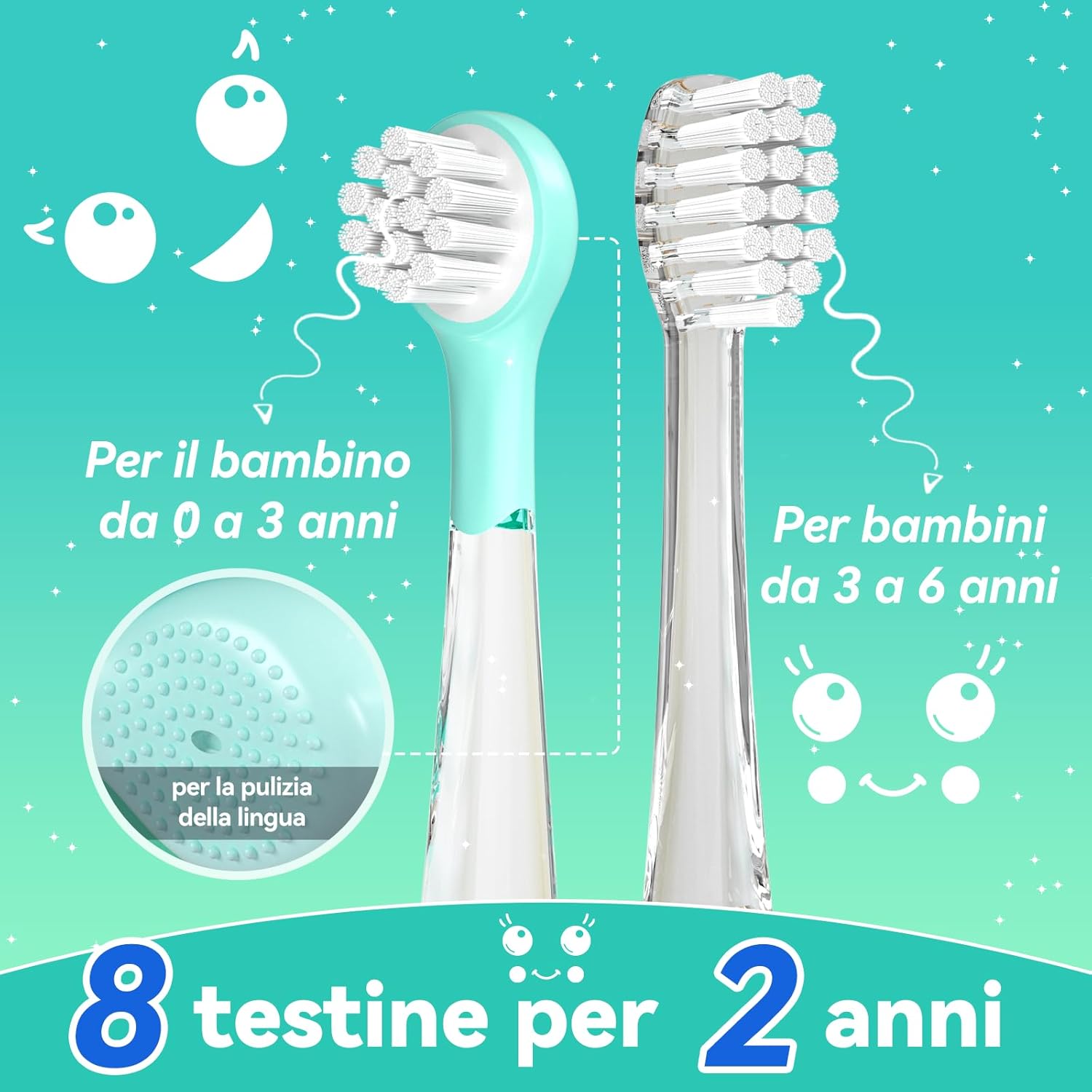 Thumbnail 2 de Spazzolino elettrico bambini Seago SG-2139 (modello balena) con LED, 8 testine e ricarica magnetica, blu