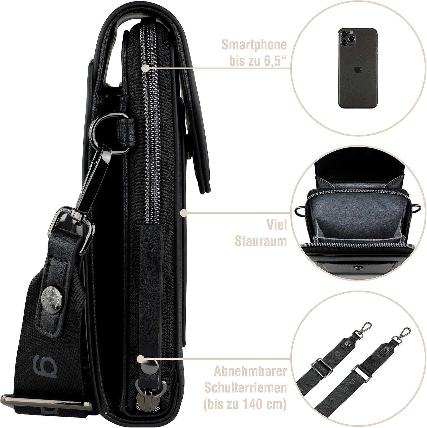 Thumbnail 4 de Bugatti Almata portefeuille bandoulière avec compartiment smartphone noir – sac crossover femme