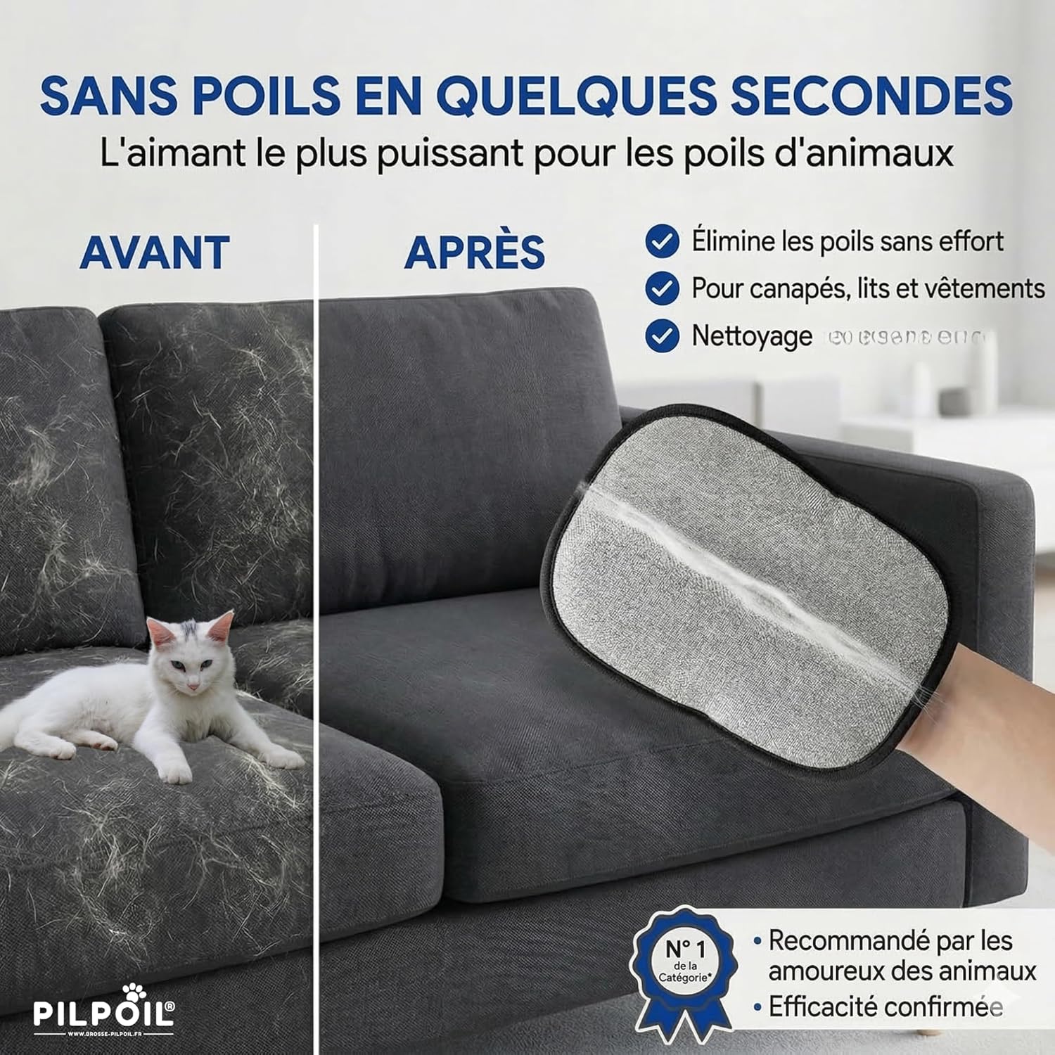 Detalle de pilpoil Gant Anti Poils Animaux 2‑en‑1