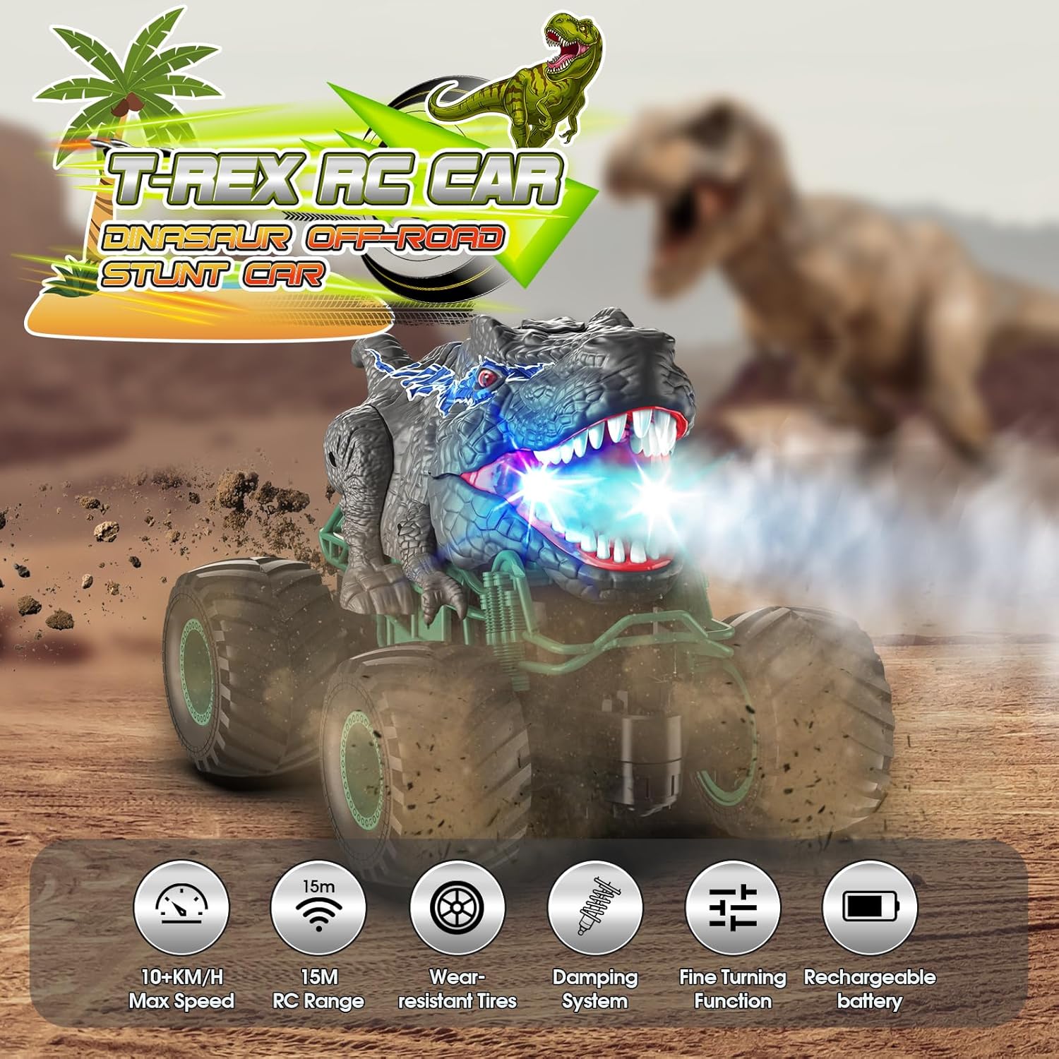 Detalle 2 de HappyGoLucky 1:16 RC Dinosaur Truck 10 KM/H