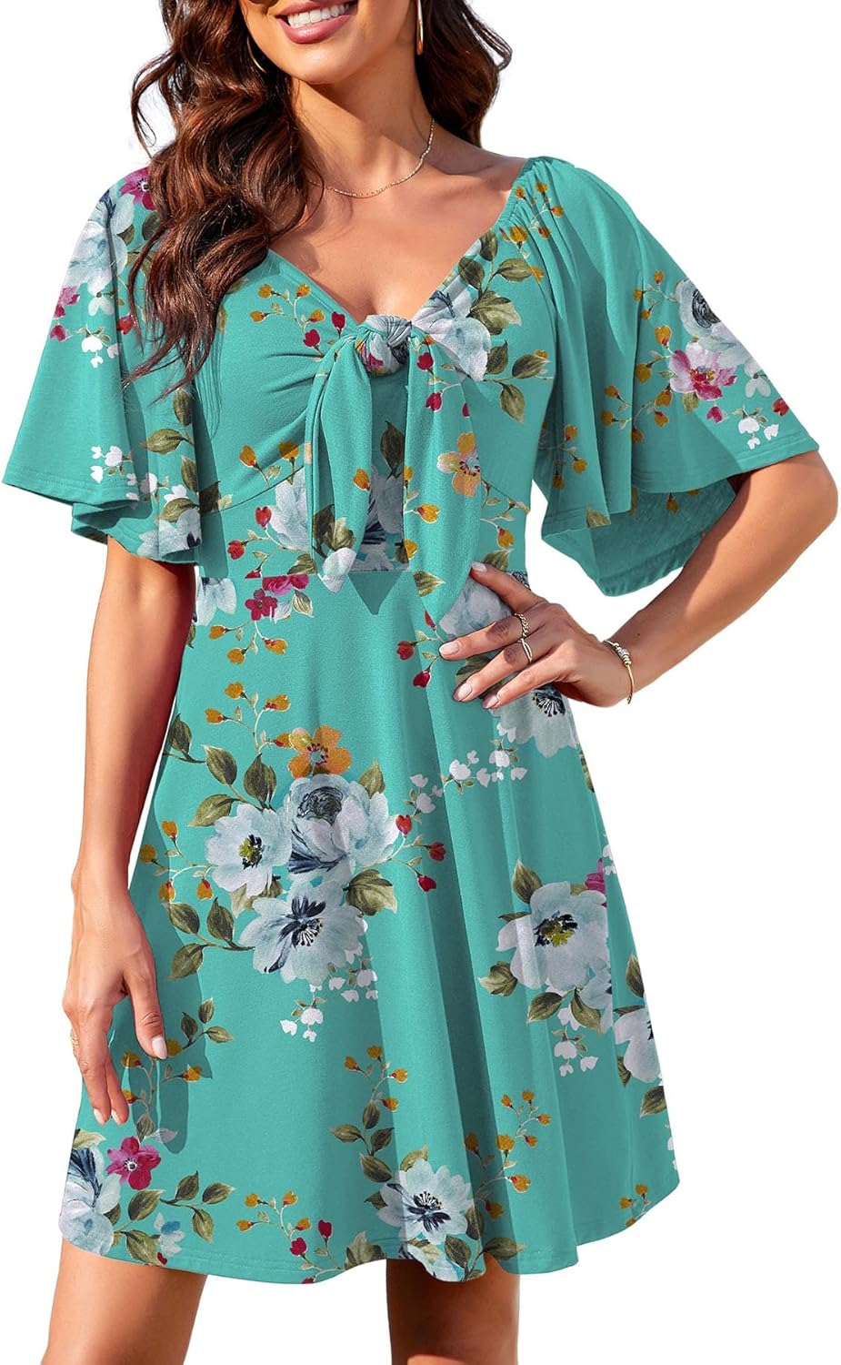 Thumbnail 6 de Actcat Damenkleid 2024 – elegantes Minikleid mit tiefem V-Ausschnitt und Fliege