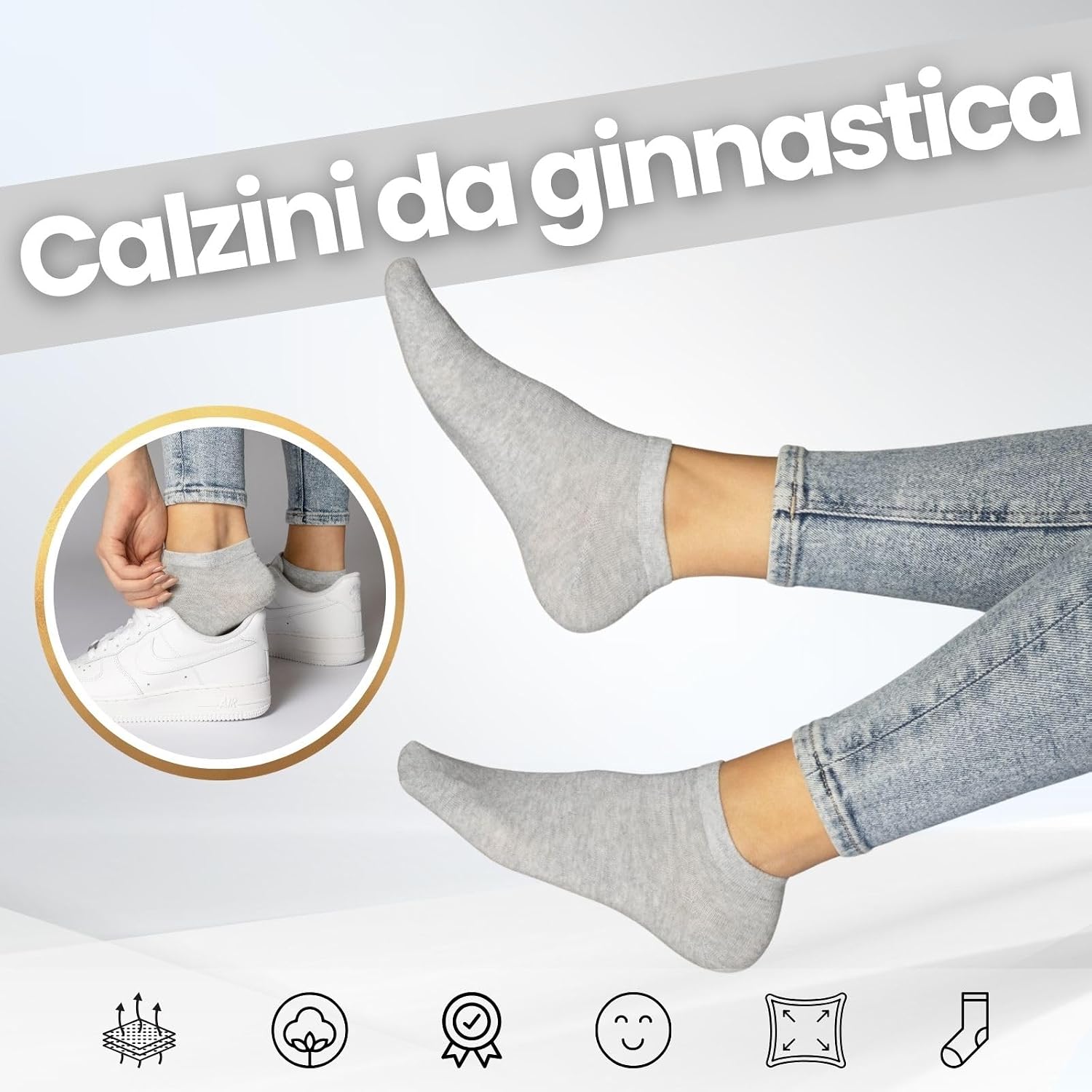 Detalle de sockenkauf24 10 paia calzini corti tipo sneaker uomo e donna in cotone traspiranti