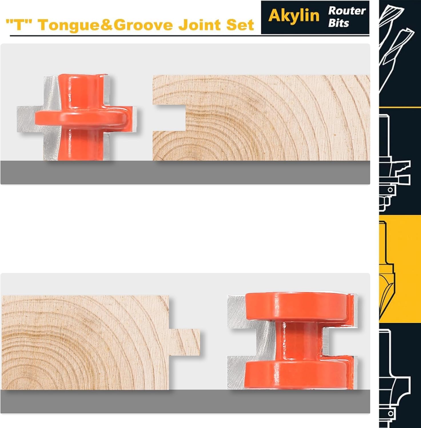 Thumbnail 4 de 2pcs T Tongue and Groove Joint Set for Router Bits, 1/4" Shank, Carbide Tipped