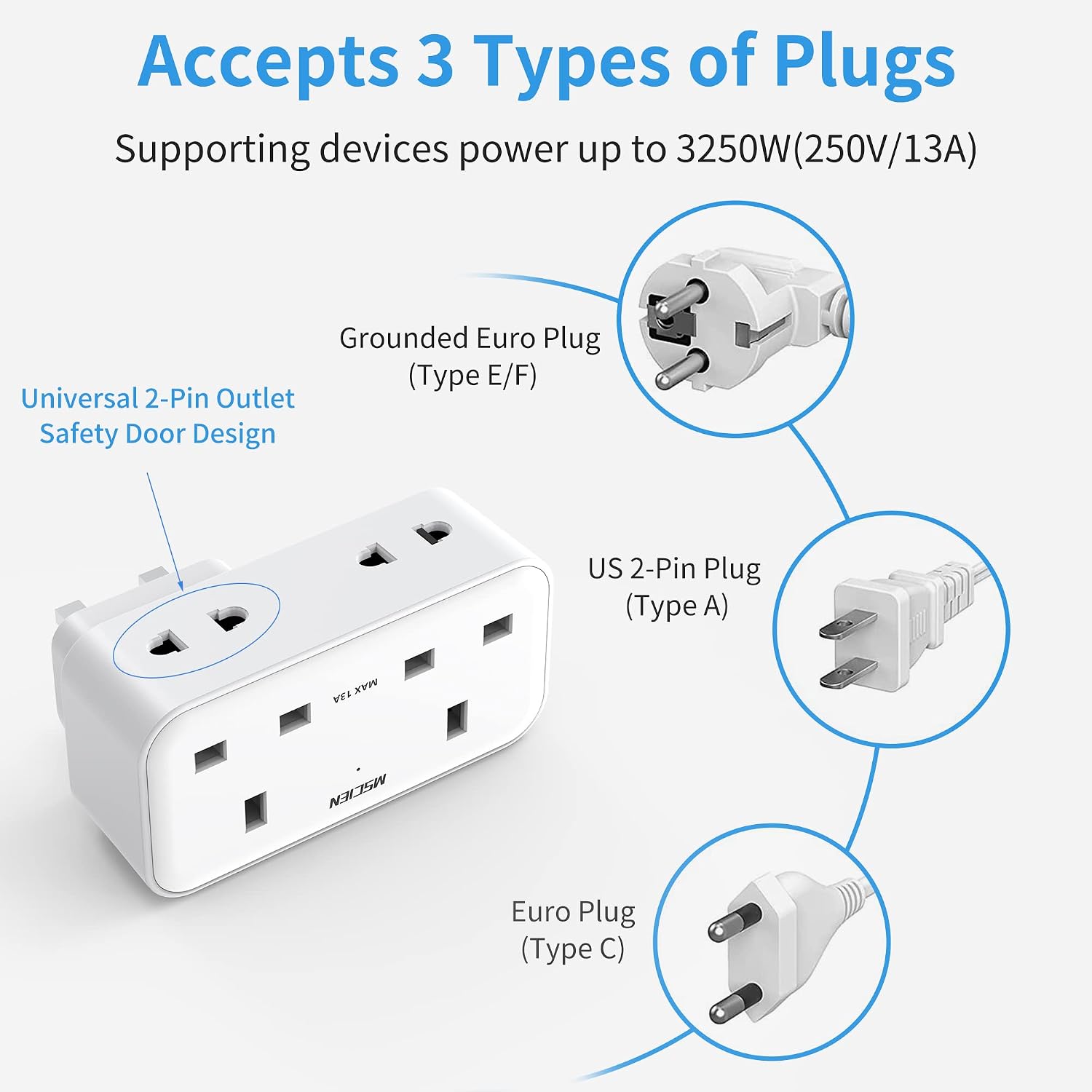 Thumbnail 4 de Mscien Double Plug Adapter 13A with 3 USB 🔌