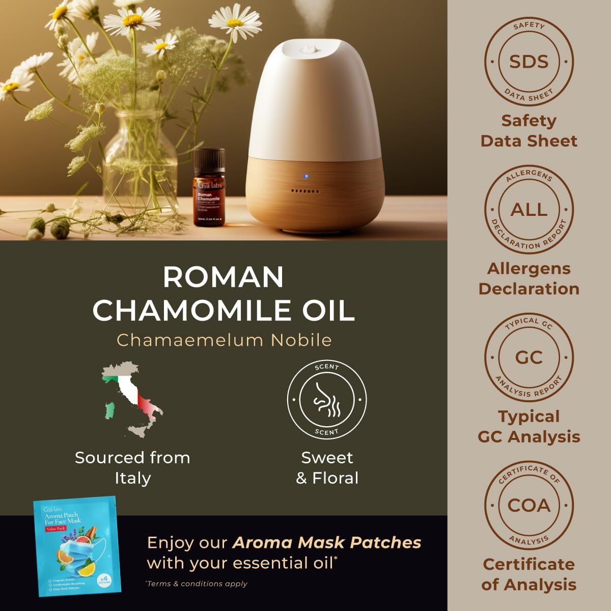 Detalle de 100% Pure Roman Chamomile Essential Oil - 0.34 Fl Oz by Gya Labs
