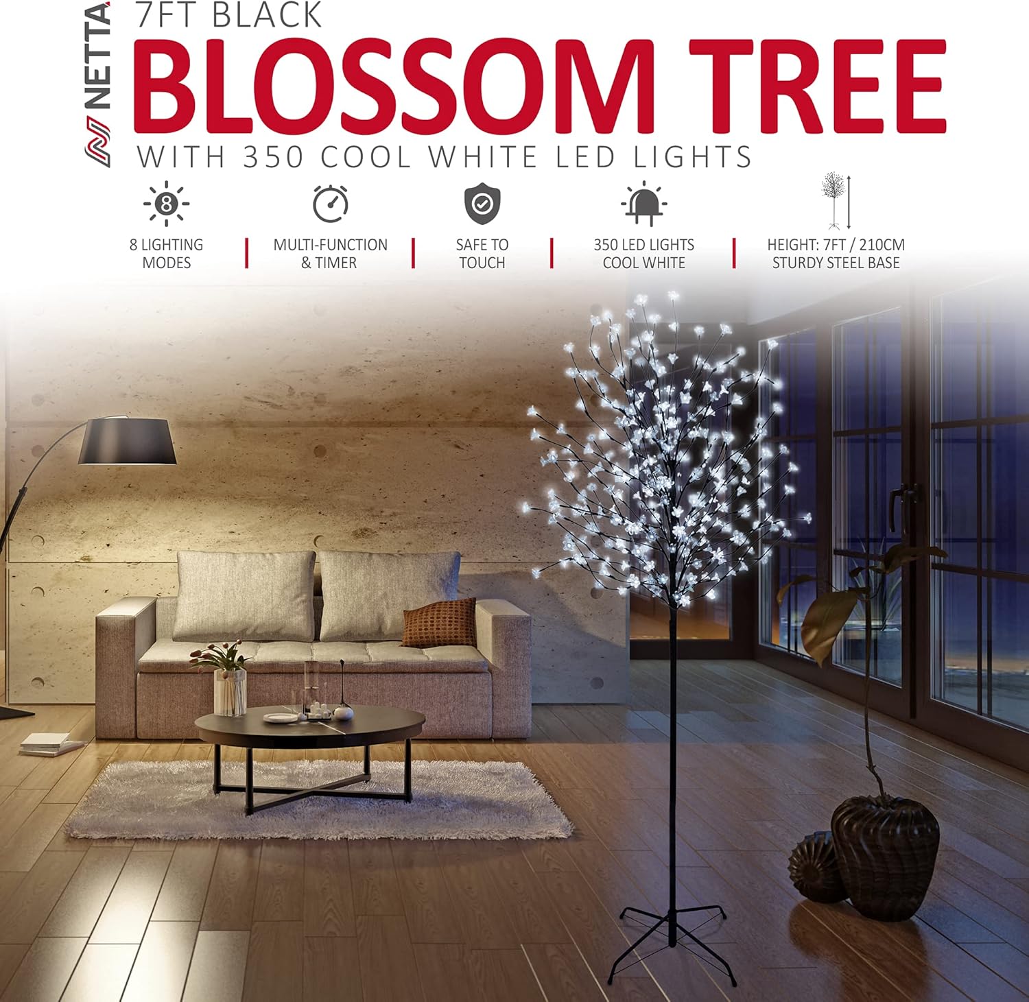 Thumbnail 1 de NETTA 7FT Pre-Lit Cherry Blossom Tree with 350 Cool White LEDs, Timer & 8 Lighting Modes