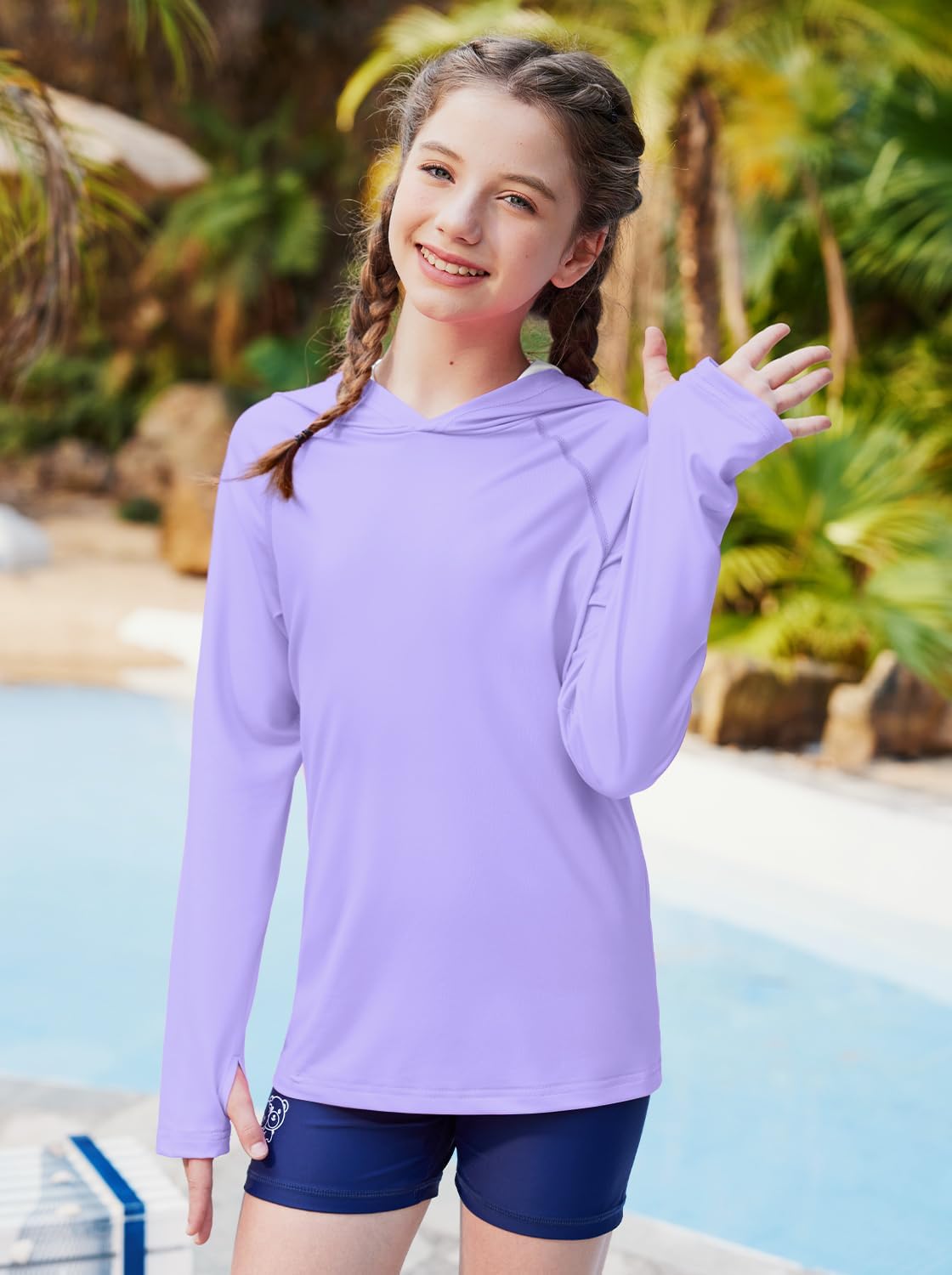 Detalle de BesserBay Unisex Kinder UV Shirt Langarm mit Kapuze – UPF50+ Rashguard für Wasseraktivitäten (Größen 120–160)
