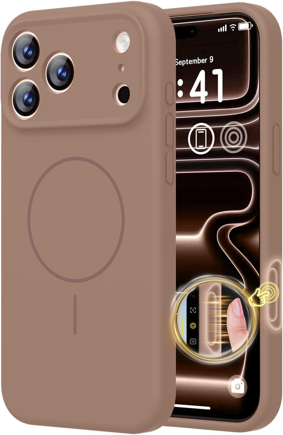 Detalle de BossKiss iPhone 17 Pro Max Silicone Case, Light Brown, MagSafe Compatible