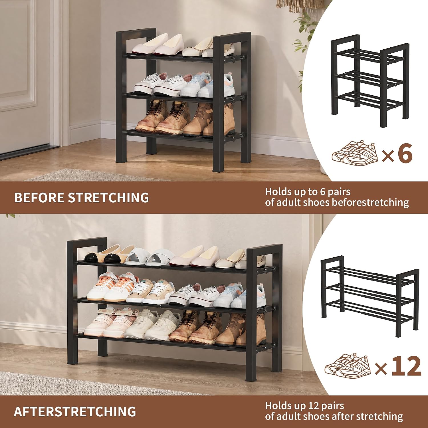 Thumbnail 3 de HDDTTZ 121 Expandable 3-Tier Iron Shoe Rack, Adjustable 17–31 Inches