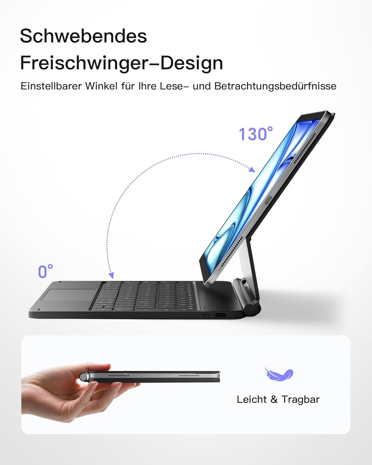 Detalle de Inateck NeoMagic Magnetische Tastatur Hülle iPad 11" M3/M2 ⌚7-Farbige Beleuchtung