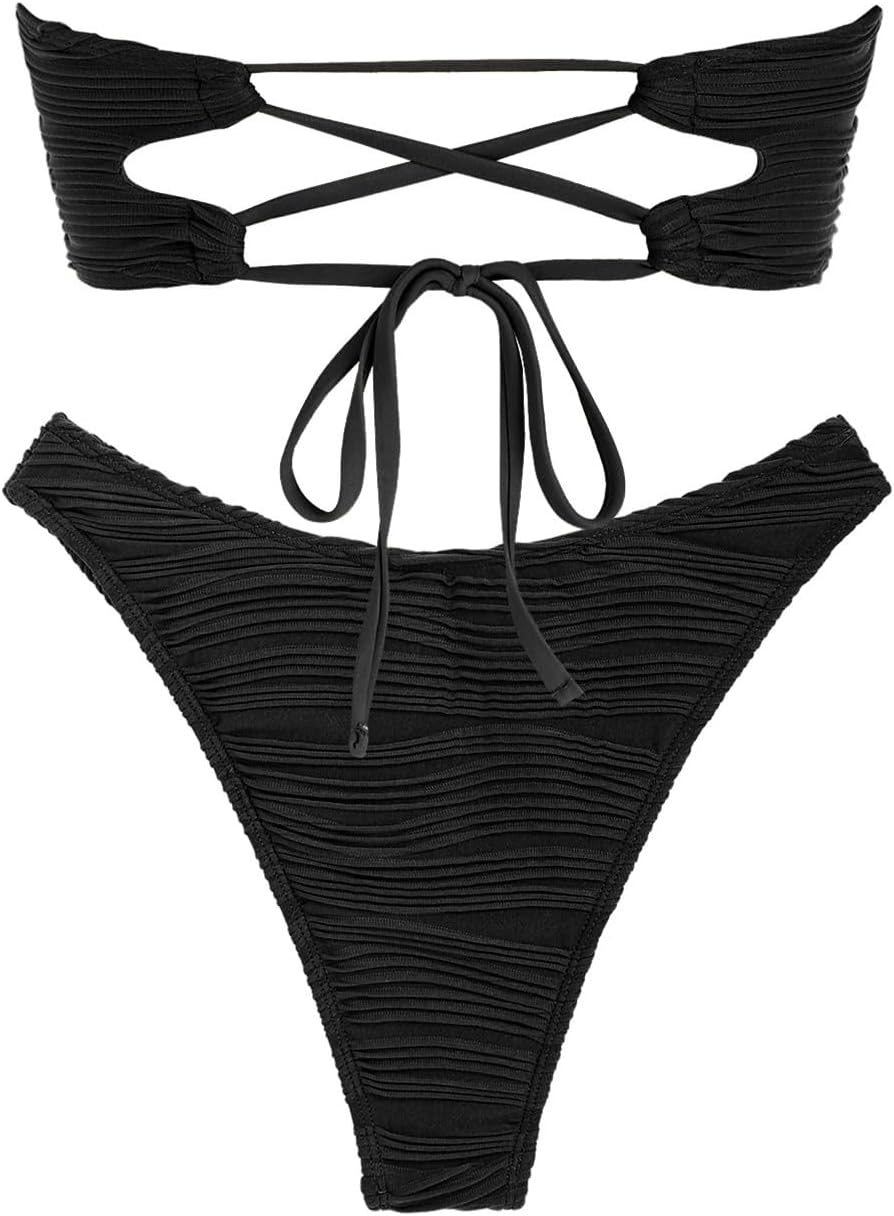 Detalle de ZAFUL Women Strapless Textured Bandeau Bikini 2-Piece Swimwear