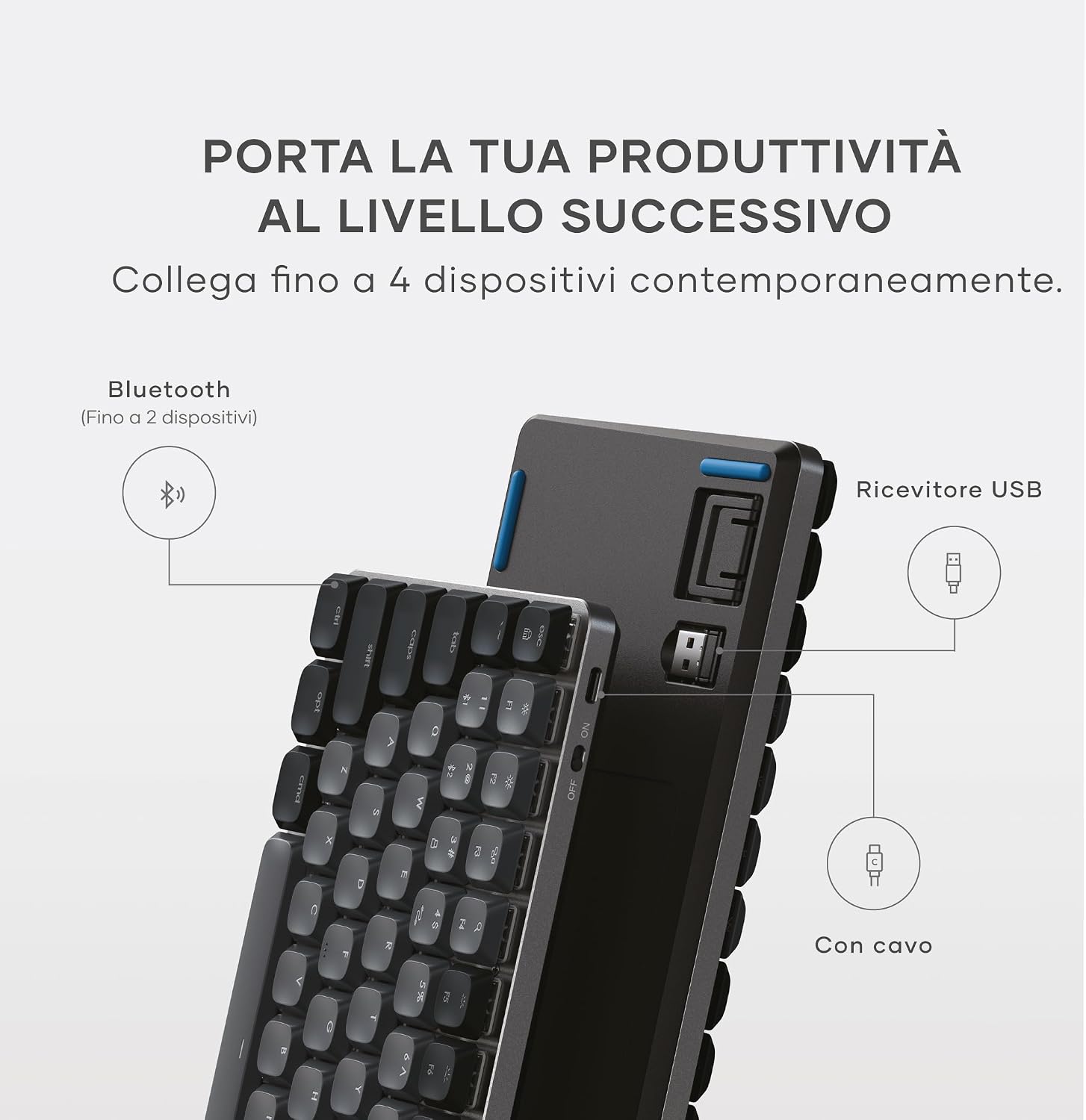 Detalle de Satechi Tastiera Meccanica 75% SM1 QWERTY US: Bluetooth, 84 tasti retroilluminata e ricaricabile (Grigio-Nero) – per Mac e Windows