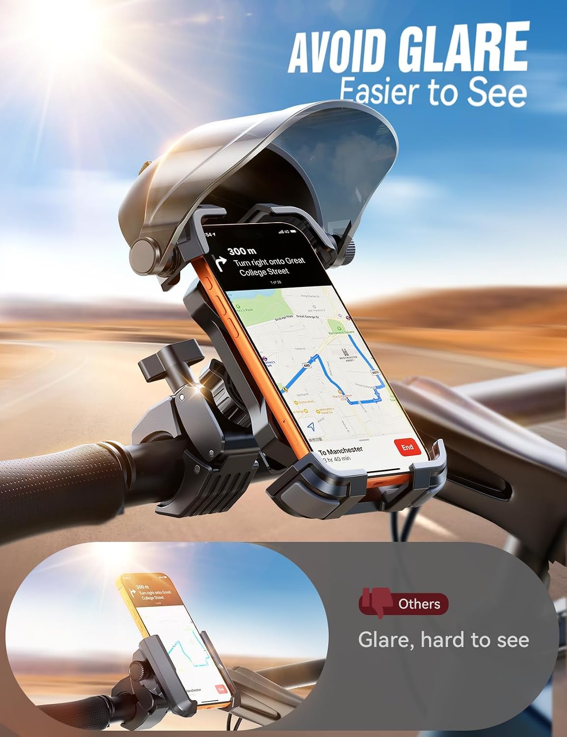 Detalle 2 de JOYROOM Bike Phone Holder Mount with Sunshade and Full Silicone Protection (4.7–7 in phones)