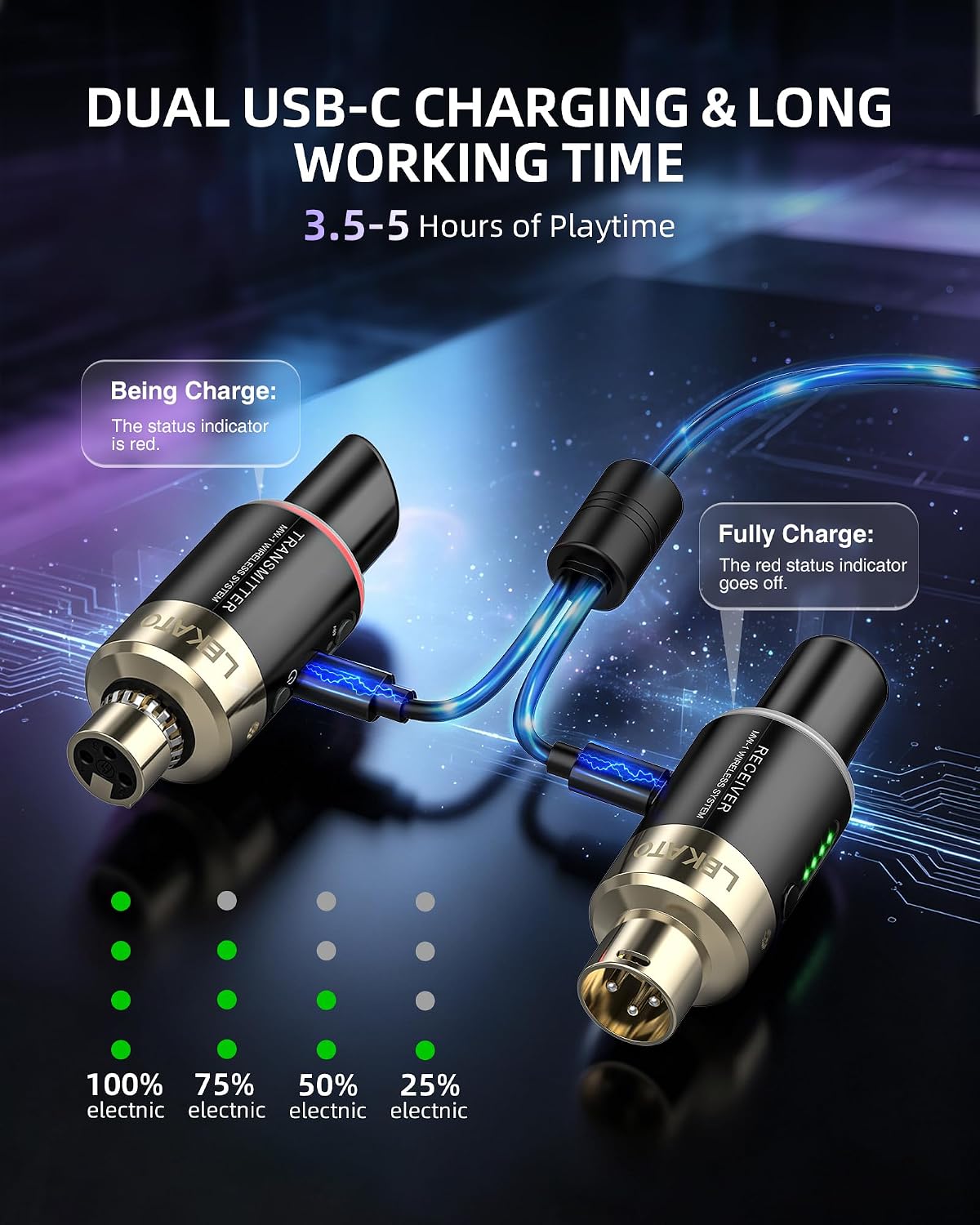 Detalle de LEKATO Wireless XLR Microphone System 5.8GHz