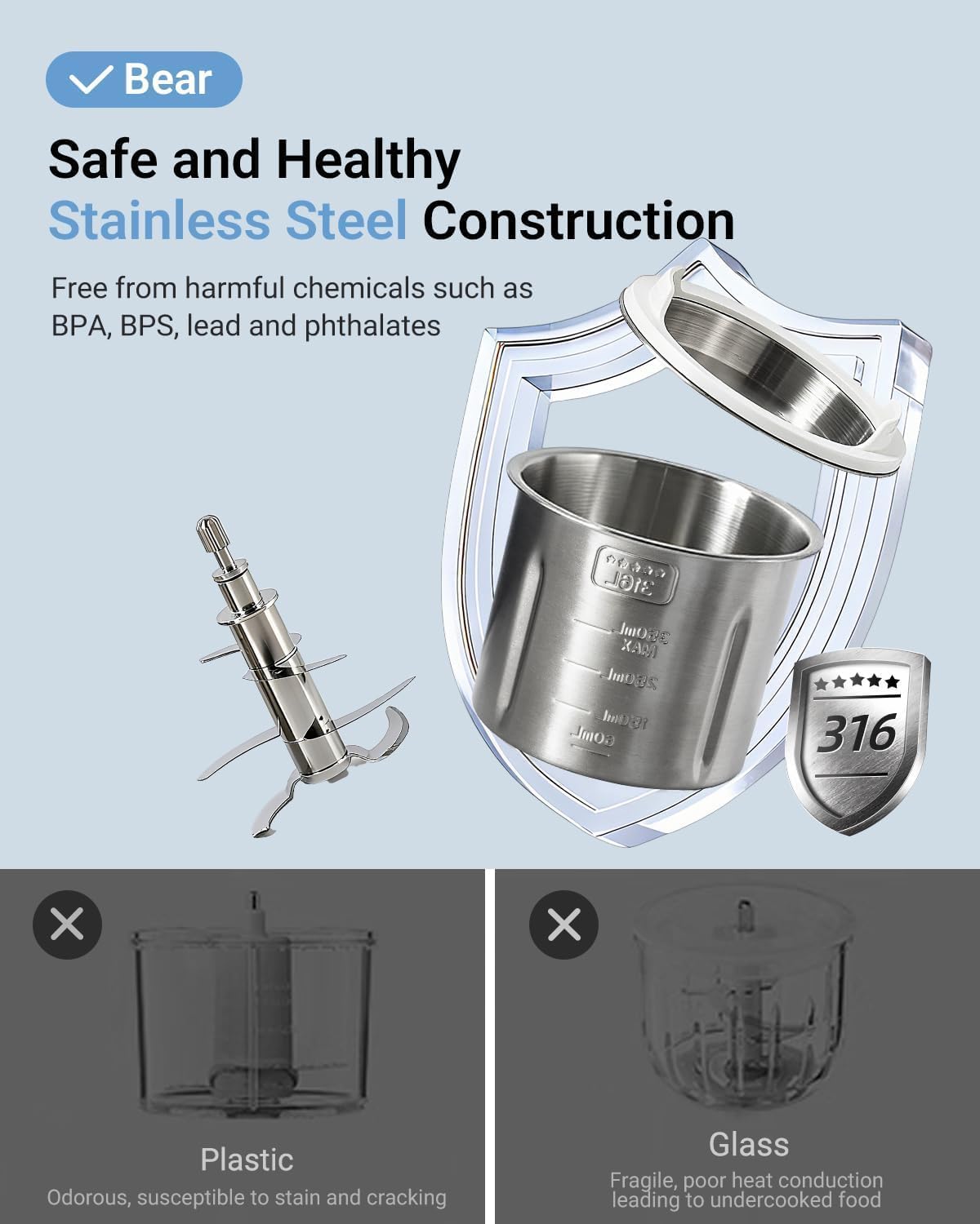 Thumbnail 2 de Bear NutriEase SJJ-F04Q3 Baby Food Maker, 3-Stage Texture, Stainless Steel