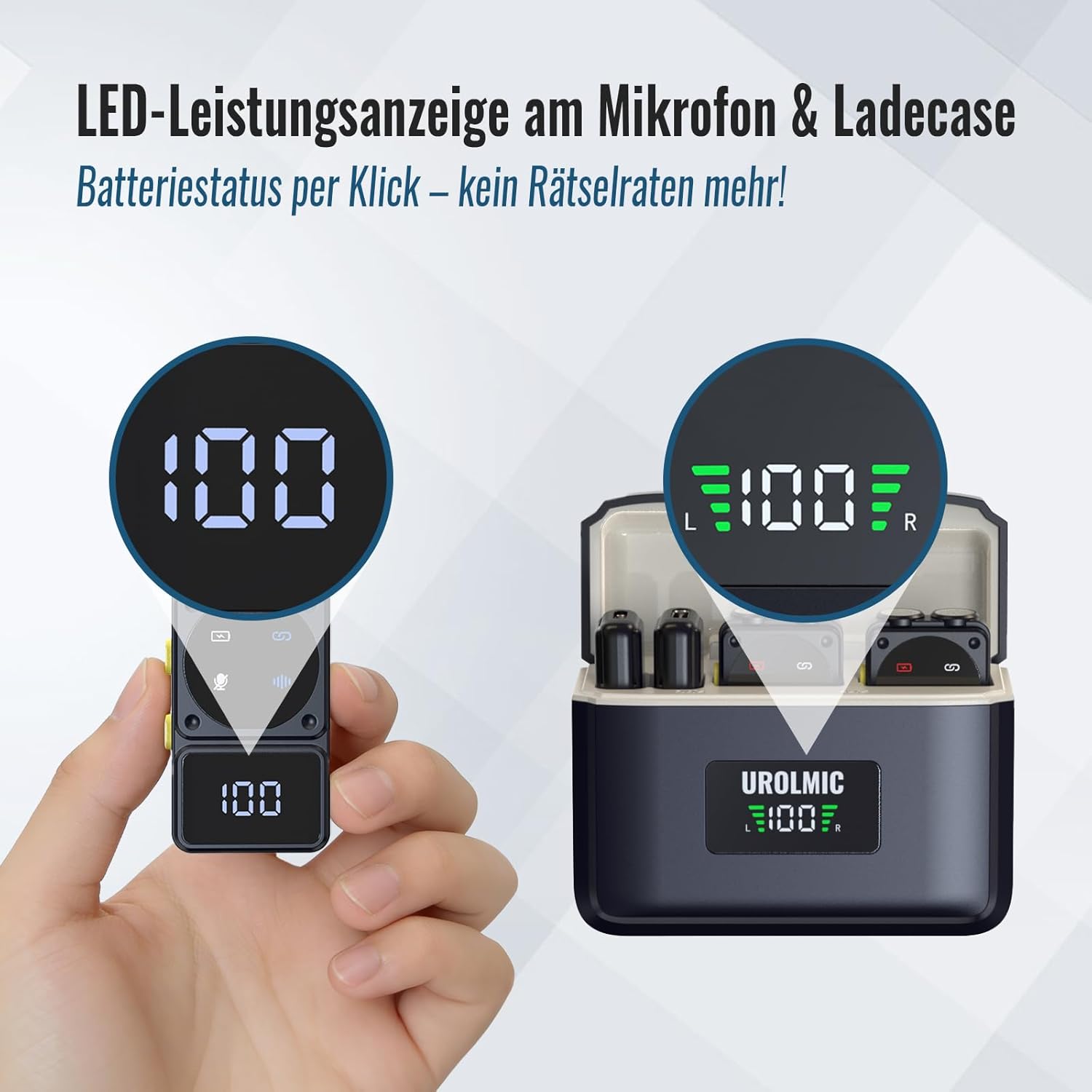 Thumbnail 1 de UROLMIC Kabelloses Lavalier-Mikrofon mit Digi-Display – 45h Laufzeit, 50m Reichweite, Zwei-Kapsel-Design