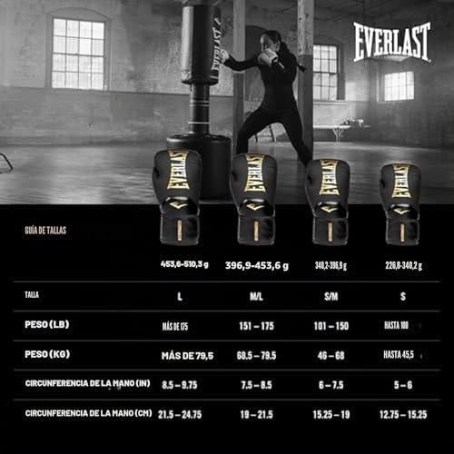 Detalle 2 de Everlast Elite 2 14 oz Guantes de Boxeo (Negro/Oro) para Mujer y Hombre