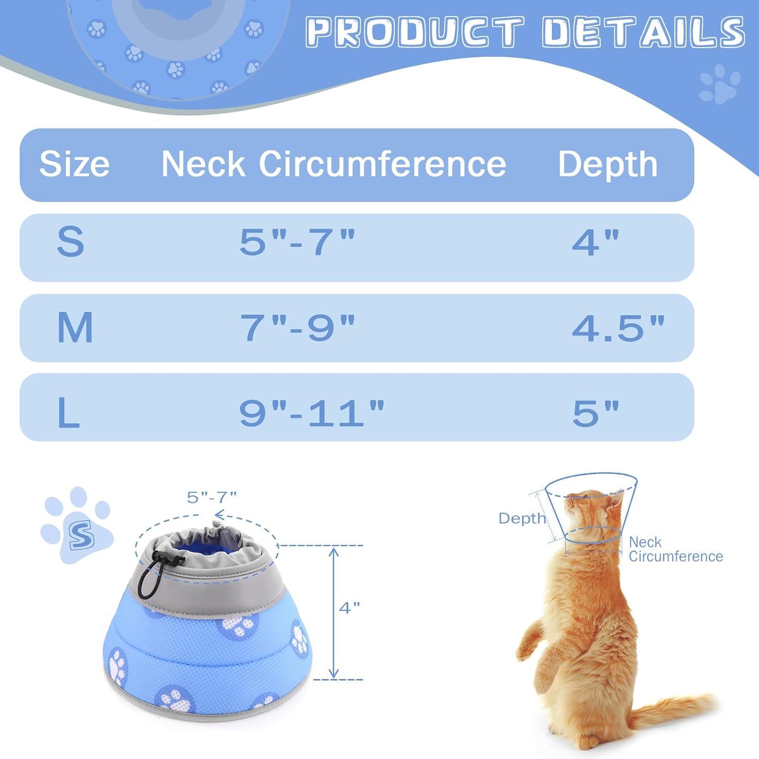 Detalle 2 de Toptakeit Soft Adjustable Cat Recovery Cone, Blue
