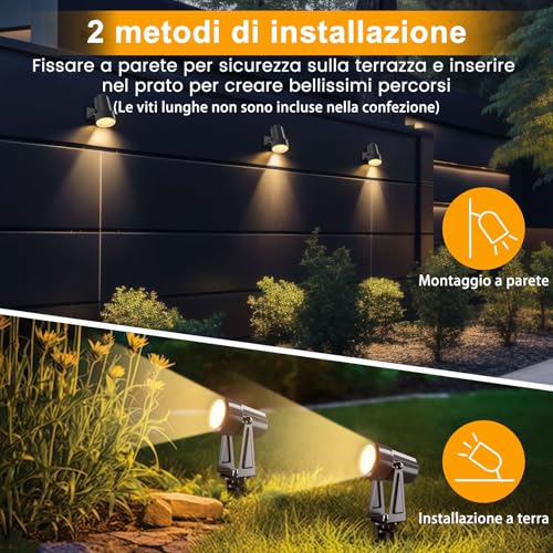 Detalle de LONIUTO Faretti da giardino 35 m con telecomando e timer, 10 pezzi 3W, LED COB 3000K, IP65 – illuminazione esterna regolabile