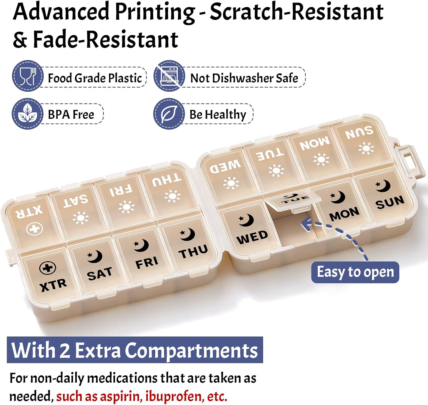 Detalle 2 de Foldable Weekly Pill Organizer with 2 Extra Compartments