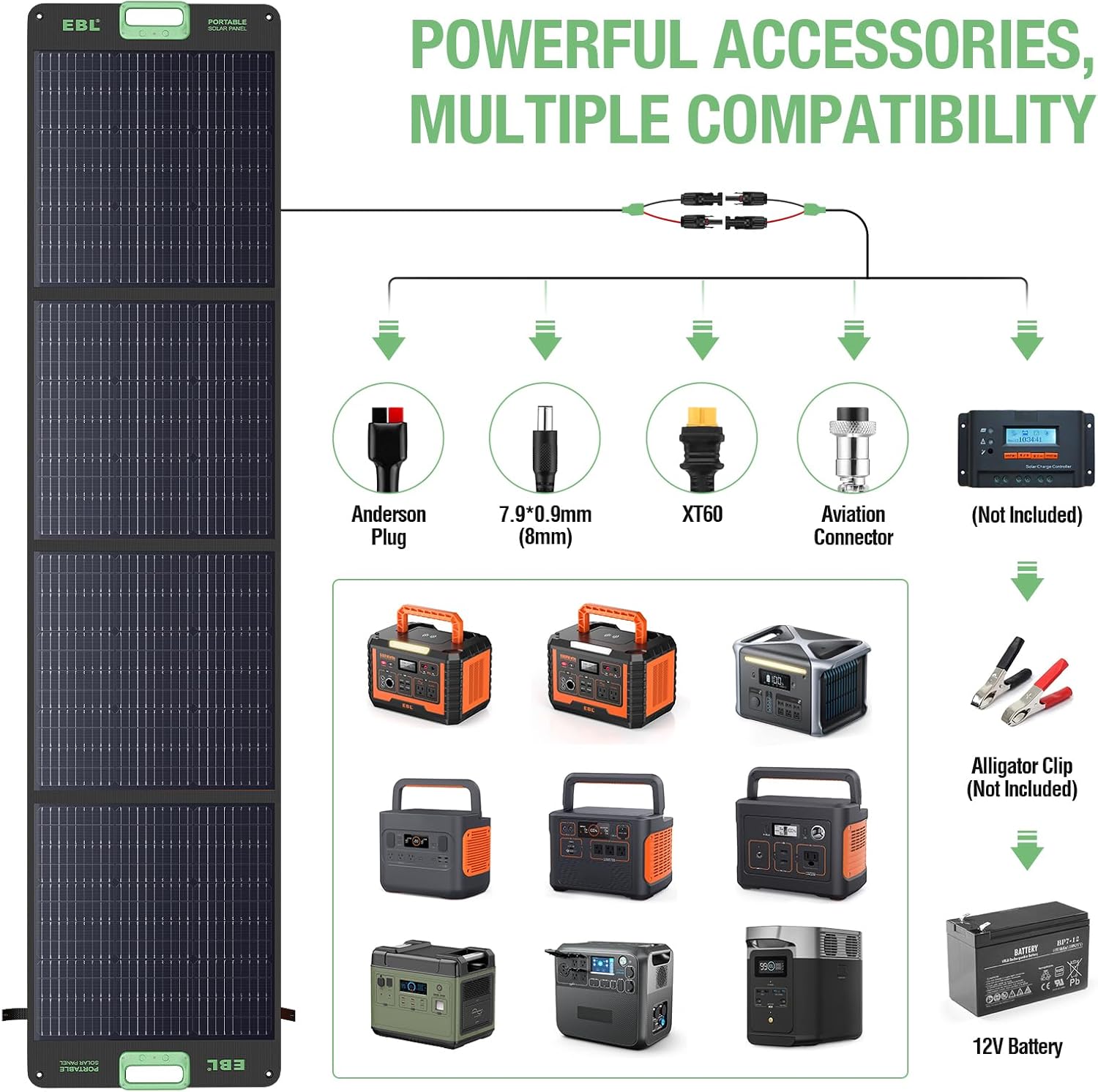 Thumbnail 4 de EBL 200W Portable Solar Panel: High-Efficiency Off-Grid Power for RV, Camping, and Home Backup