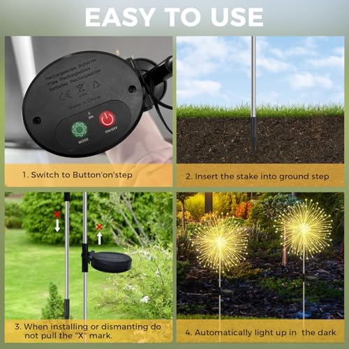 Detalle 2 de CNMTCCO 2 Stück Solar Feuerwerk Gartenlichter – 120 LED IP65, Warmweiß, DIY-Deko für Hof, Terrasse und Rasen