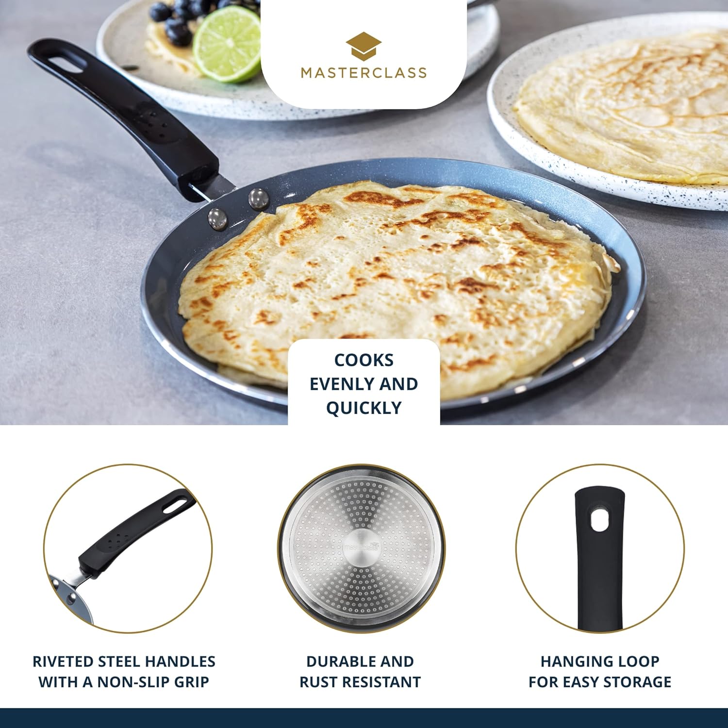 Detalle de MasterClass Poêle à Crêpes Antiadhésive Eco, 24 cm – Sécurité Induction