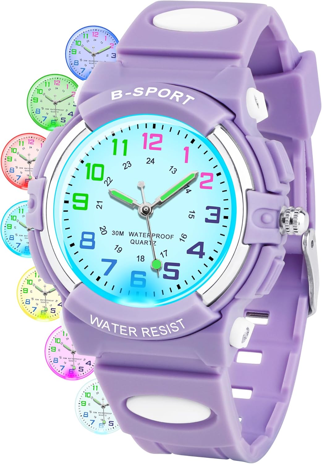 DTKID Montre Enfant – 7 LEDs colorées, étanche 30 m, adaptée aux enfants de 5 à 15 ans