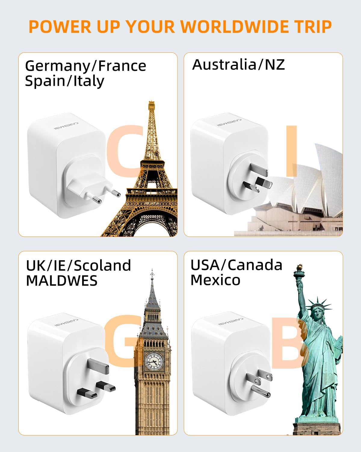Detalle de Adattatore Universale Da Viaggio con USB-C/USB-A e 6 spine rimovibili (G, B, I, C)