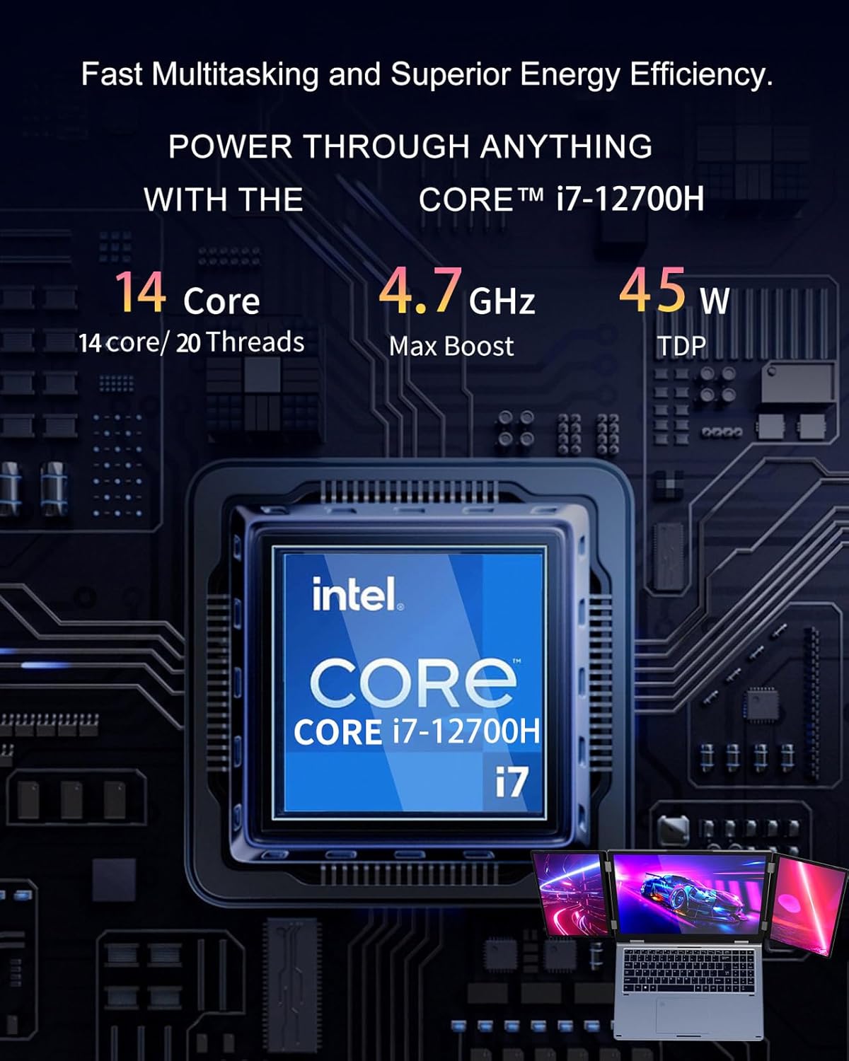 Thumbnail 1 de KOOFORWAY Triple Screen Laptop 16 inch (i7-12700H, 16GB RAM, 1TB SSD) with dual 10.5" monitors, Win 11 Pro