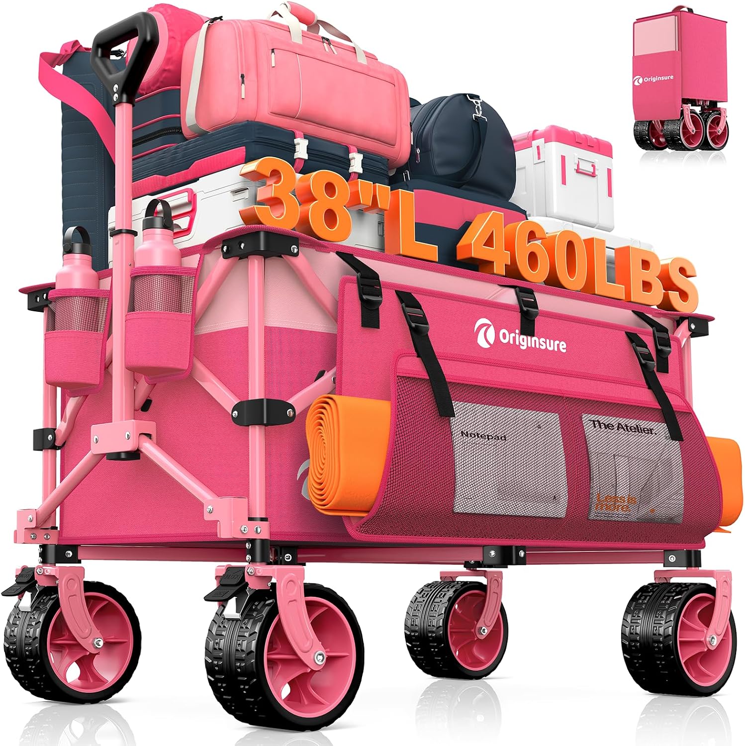 Detalle de Originsure FW220BLACK-3001-CA-Pink 220L Folding Wagon with All-Terrain Wheels