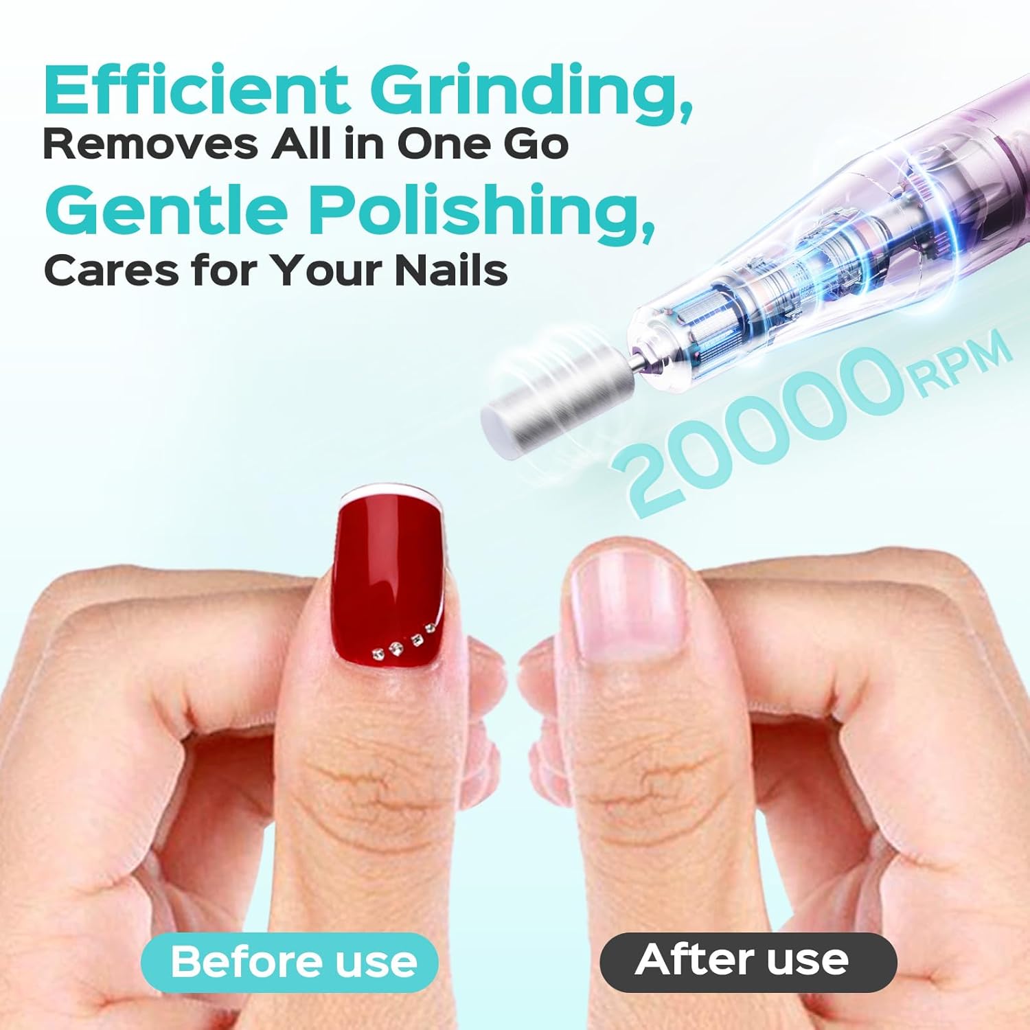 Detalle de COSLUS C52 Cordless Electric Nail Drill with LED Display (Acrylic Gel, Powder) — Purple