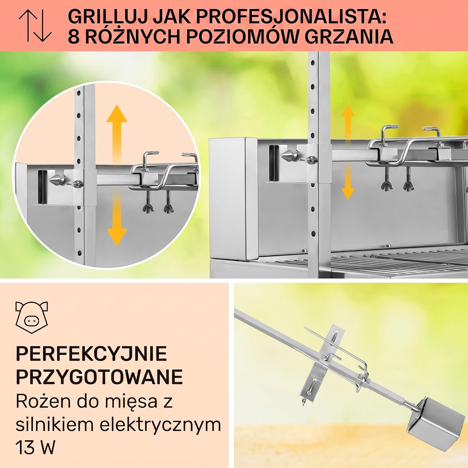 Detalle 2 de Klarstein grill rożnowy 2w1 z silnikiem, 4 rusztami i osłoną przeciwwiatrową