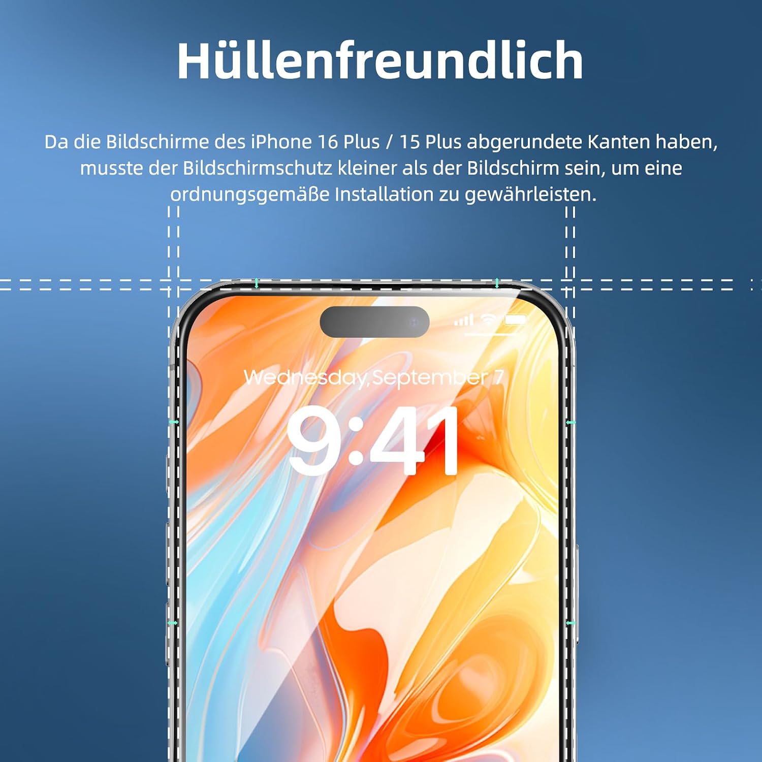 Detalle 2 de NEW'C 3er Set Full Screen Panzerglas für iPhone 16 Plus / 15 Plus (6,7 Zoll) mit Auto-Installation, 9H Schutzglasfolie