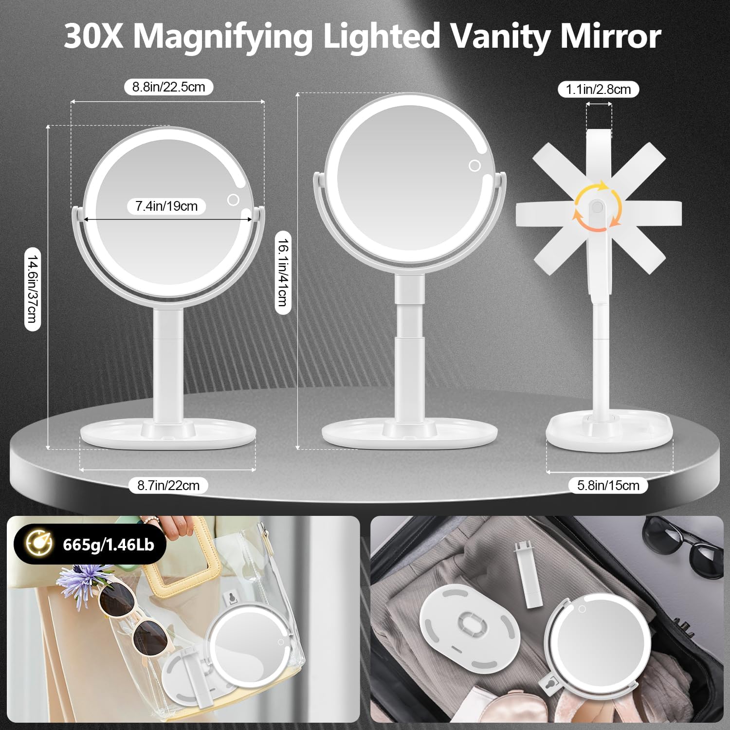 Thumbnail 6 de MIYADIVA Makeup Mirror with Lights (30X Magnifying) + 3-Color LED Vanity Illumination