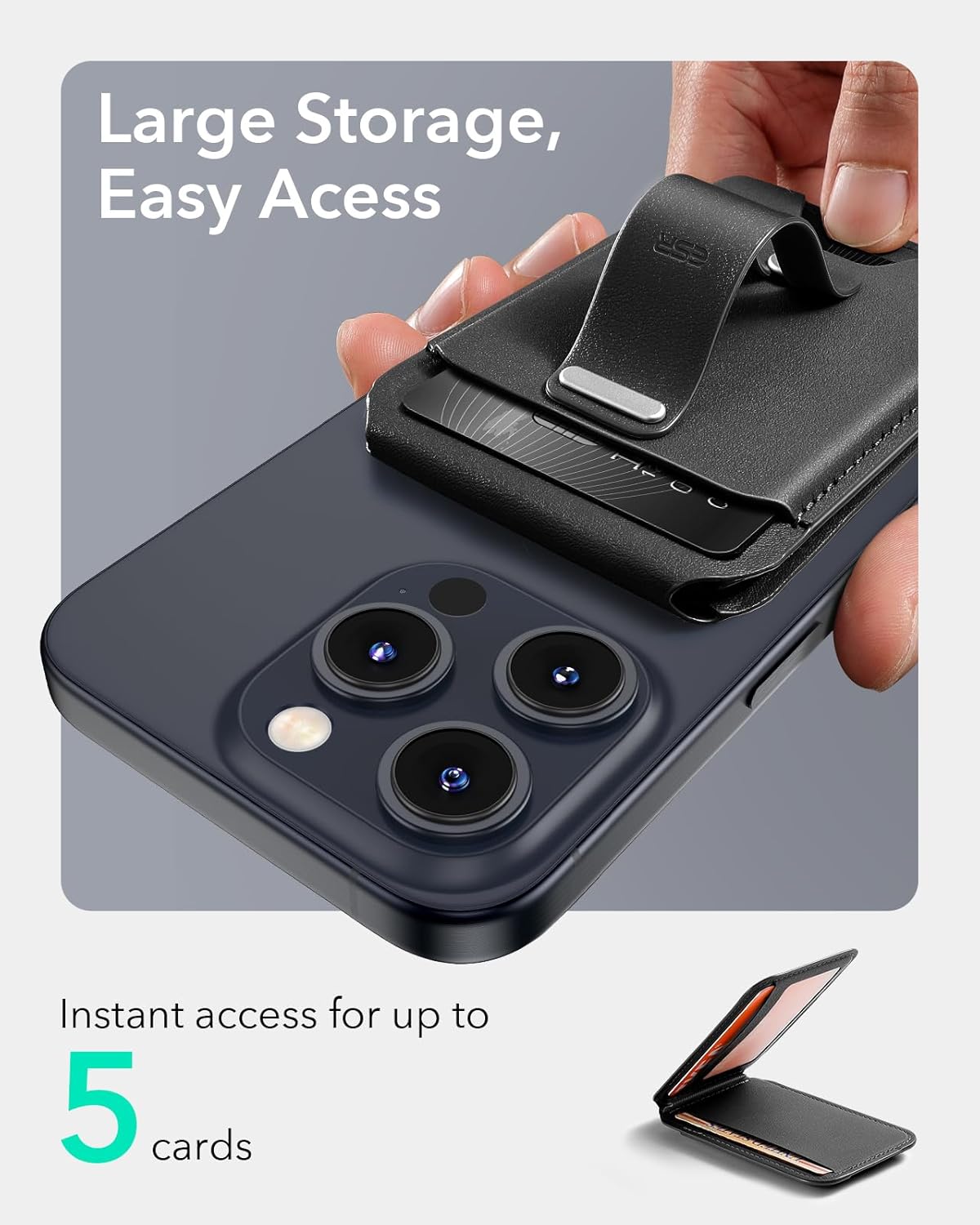Detalle de ESR for MagSafe Wallet with 5 Card Holder — Adjustable Stand, Secure Grip, for iPhone 17e/17/16/15/14/13/12 & Pixel 10