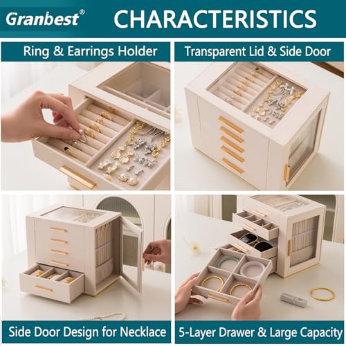 Thumbnail 4 de Granbest 5-Tier Jewellery Box with Glass Top and Mirror