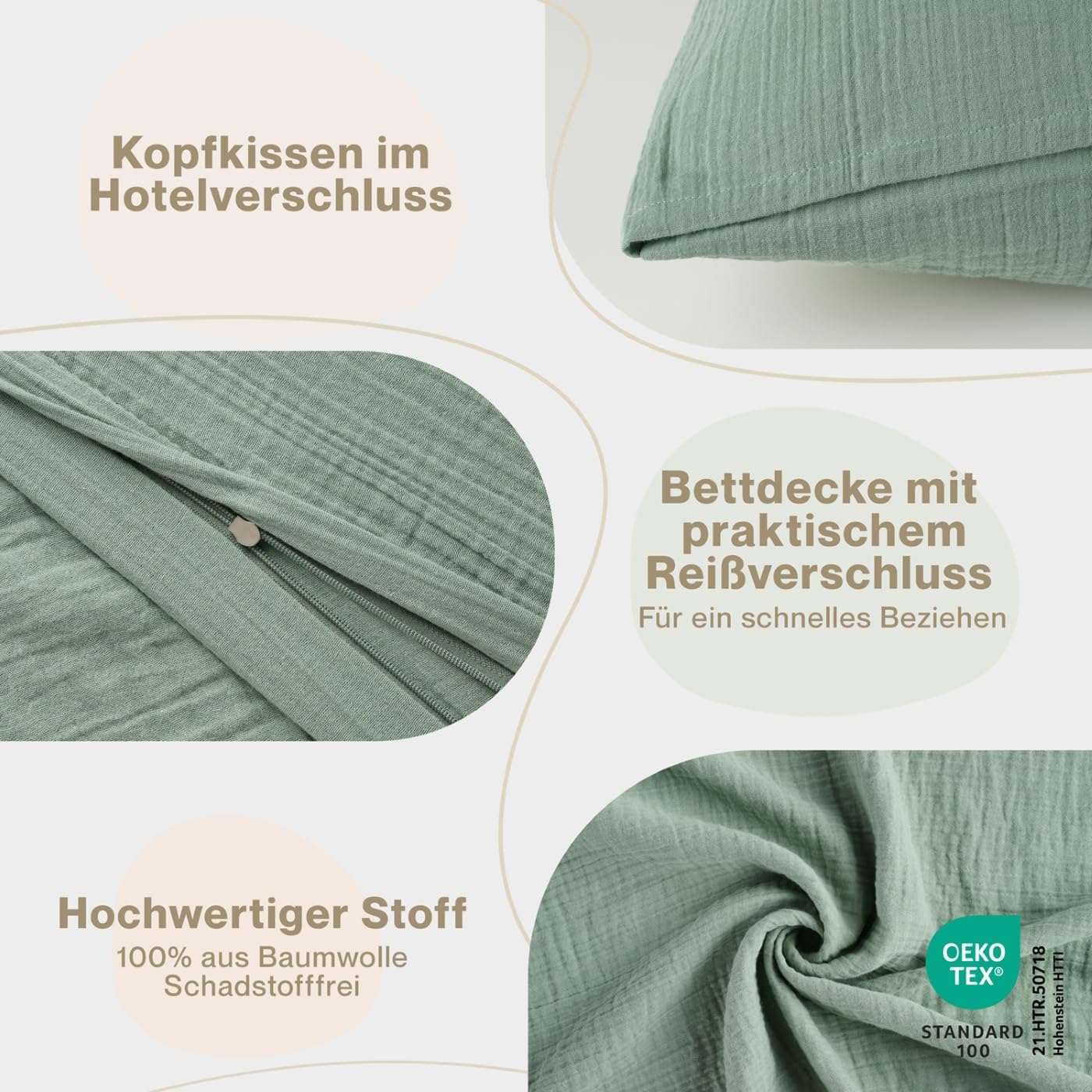 Thumbnail 2 de Laleni Baby- & Kinder-Bettwäsche-Set (100x135 cm) plus Kissenbezug (40x60 cm) aus 100% Baumwolle, Oeko-TEX, grün