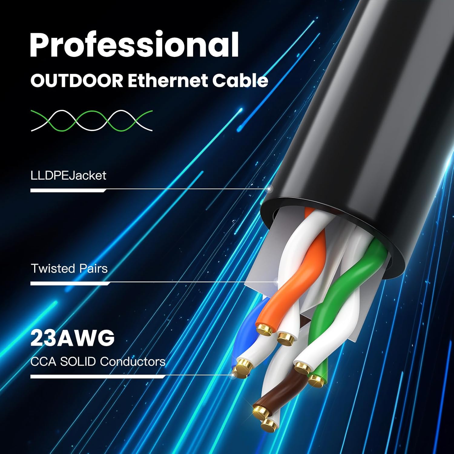 Thumbnail 4 de CABNEER Cat 6 Outdoor Ethernet Cable 10M 23AWG – Direct Burial, UV-Resistant, Heavy-Duty, 10Gbps