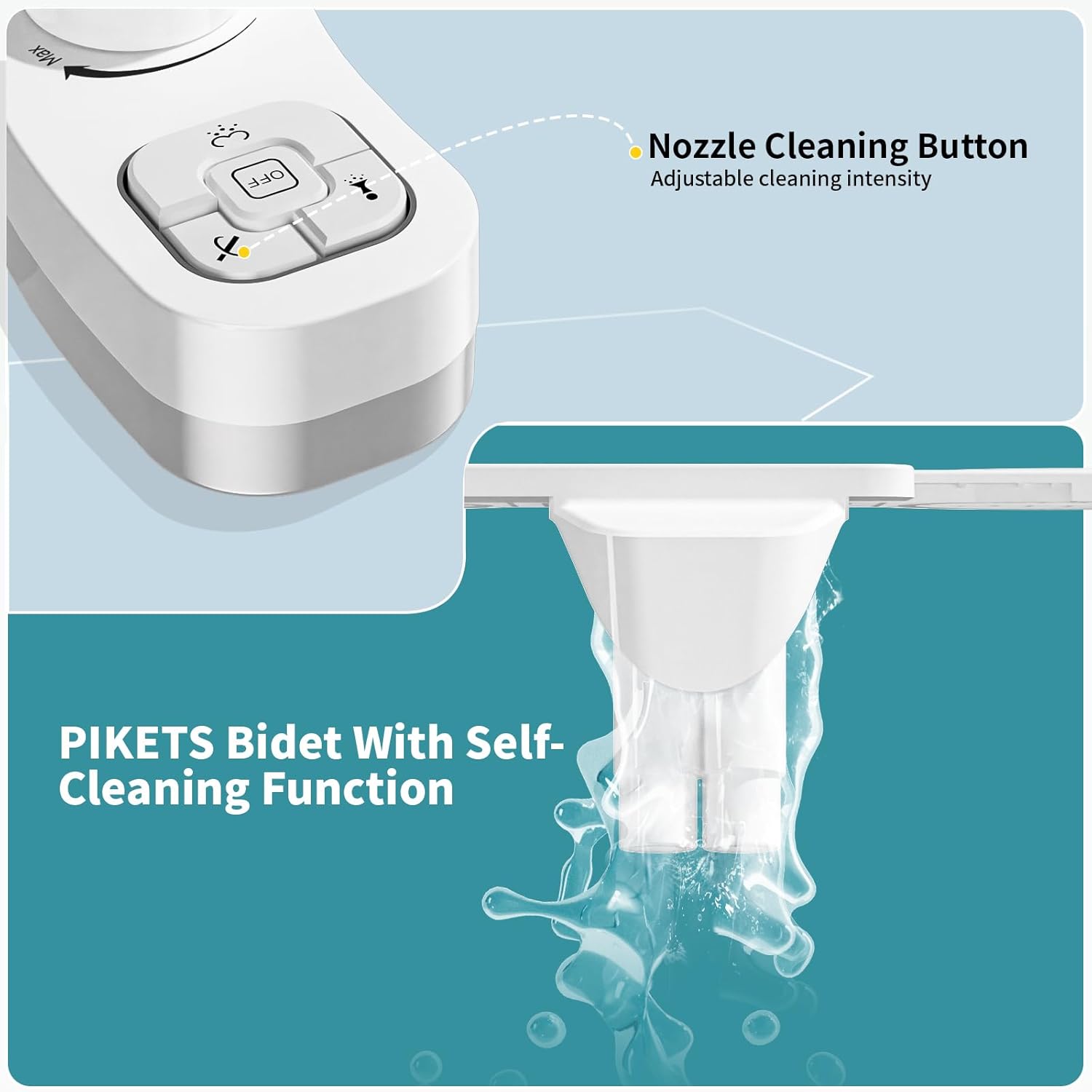 Detalle 1 de PIKETS Dual-Nozzle Manual Bidet Attachment with Adjustable Pressure, White