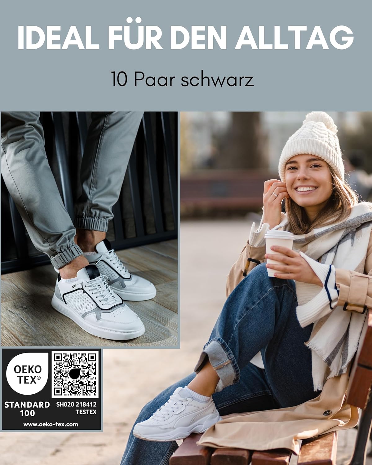 Detalle de HELDENWERK 10 Paar Premium Sneaker Socken (Unisex) aus gekämmter Baumwolle – kurz, bequem ohne drückende Naht