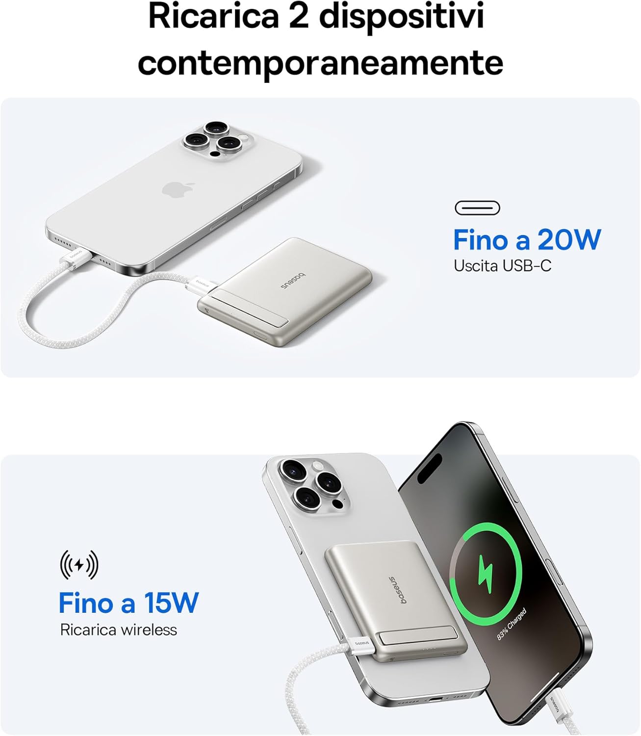 Thumbnail 4 de Baseus Mini MagSafe Powerbank 5000mAh 20W con Supporto Pieghevole – Titanio