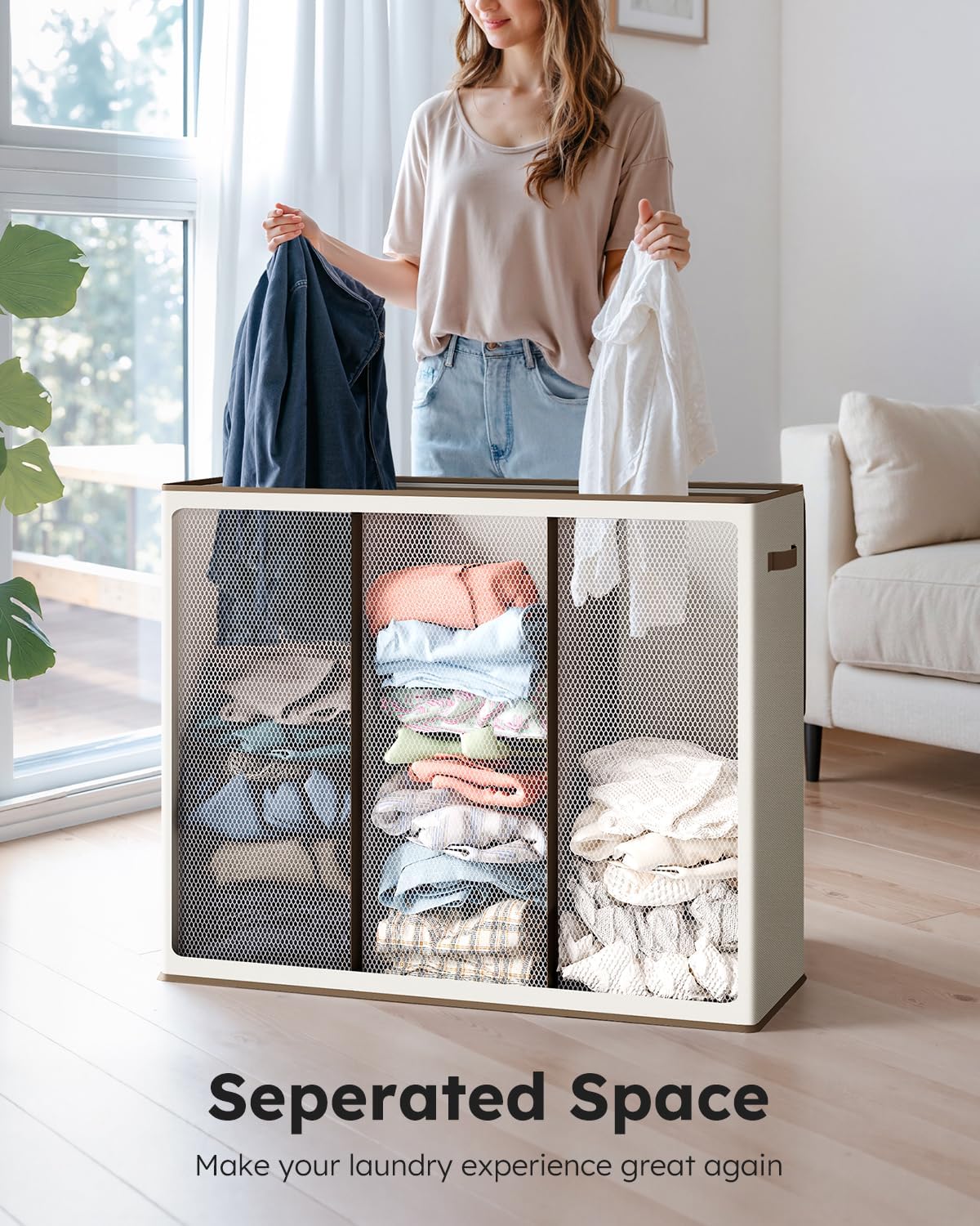 Detalle 2 de SOLEDI Wäschekorb 180 l mit 3 Fächern