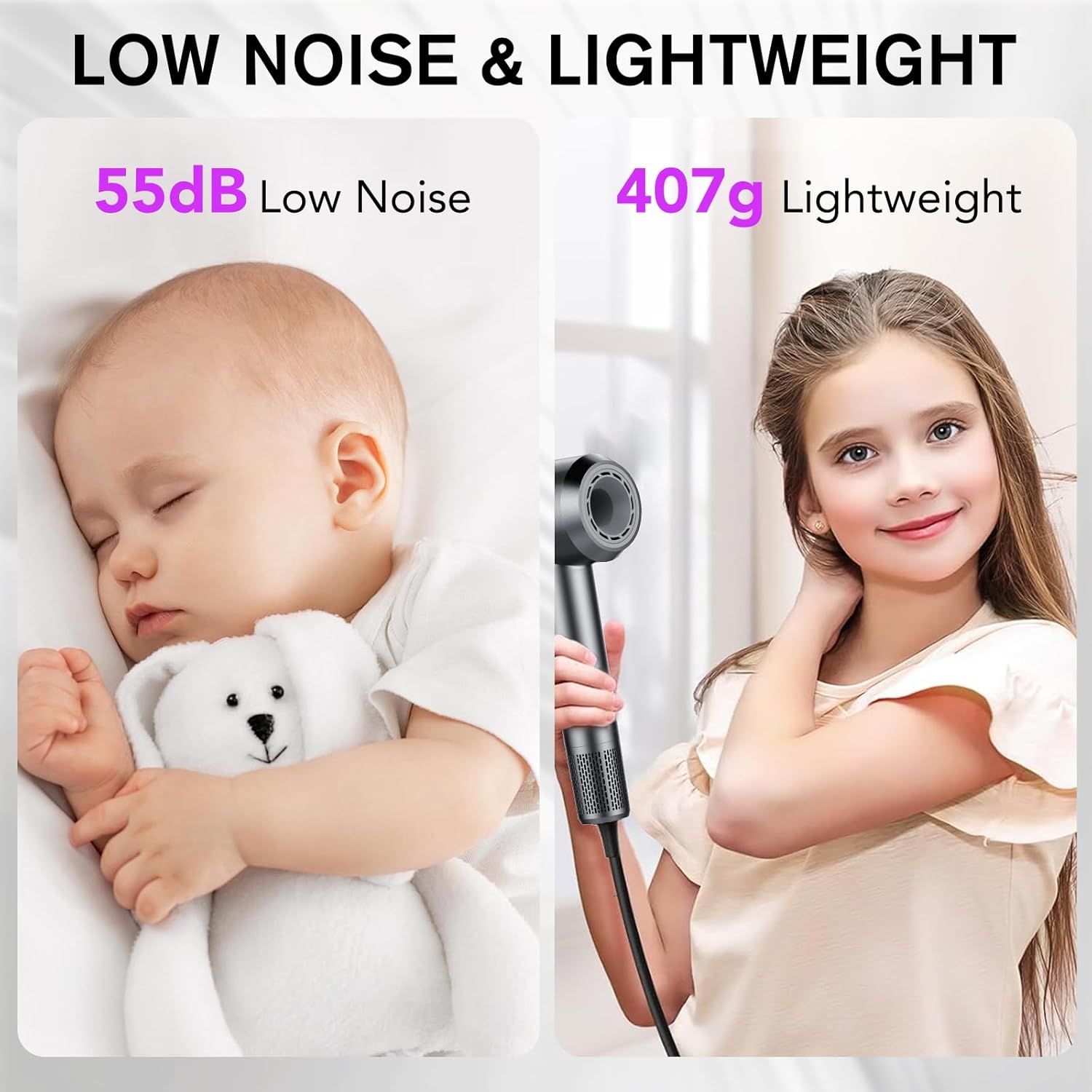 Thumbnail 4 de Aowoka High-Speed Hairdryer 110,000 RPM Ionic Hair Dryer with Diffuser and Concentrator Nozzle – 1600W for Professionals and Home Use