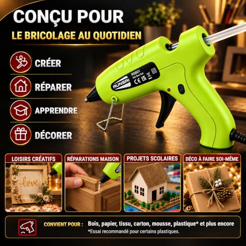 Thumbnail 8 de RUNSAI Pistolet à Colle Chaude Électrique 30W avec 30 Bâtons 7mm