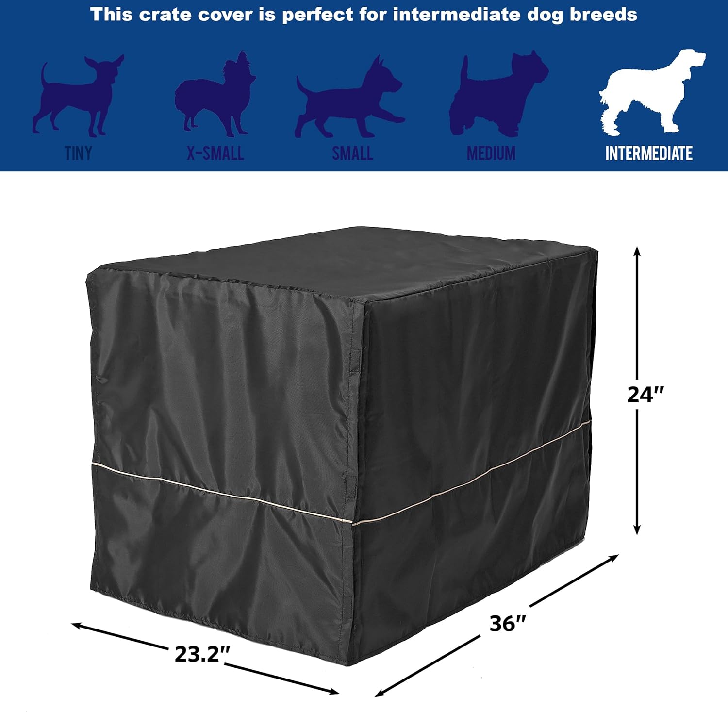 Detalle de MidWest Homes for Pets Intermediate Dog Crate Cover – Black Polyester, Fits Most 91cm Crates