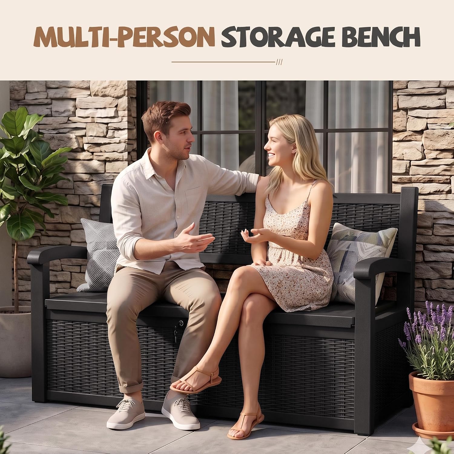 Detalle de EFU Outdoor Storage Bench, 130-Gallon
