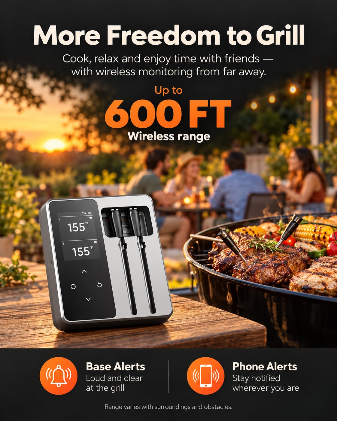 Detalle de JoyBear FM200 Wireless Meat Thermometer with 2 Probes and Smart Base